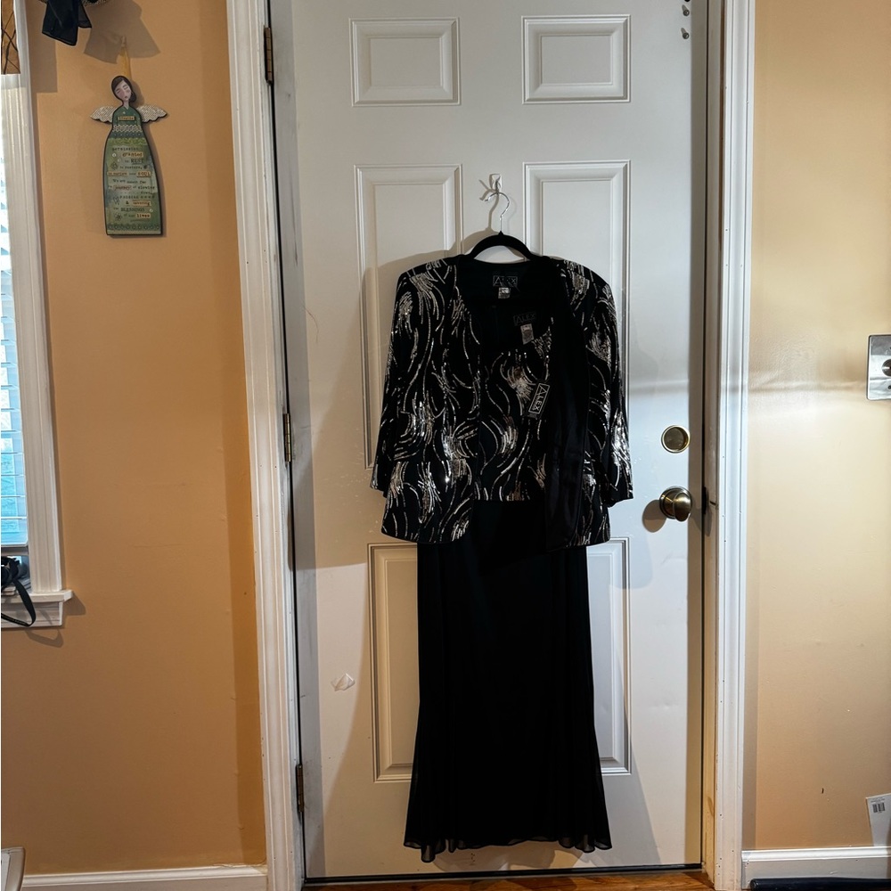 Alex Evenings Black Dress with Silver Sequin Jacket